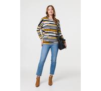 Izabel London Striped Long Sleeve Drop Shoulder Top for Women UK with Relaxed fit, Hip Length Hem & Scoop Neck. Mustard
