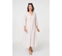 Izabel London Striped Long Sleeve Empire Maxi Dress In Beige Beige L