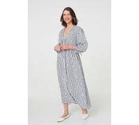 Izabel London Striped Long Sleeve Empire Maxi Dress - L - Blue