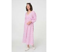 Izabel London Striped Long Sleeve Empire Maxi Dress - M - Pink