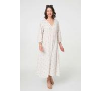 Izabel London Striped Long Sleeve Empire Maxi Dress In Beige Beige S