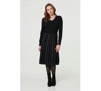 Striped Long Sleeve Midi Knit Dress Izabel London Black 18