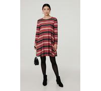 Izabel London Striped Long Sleeve Short Swing Dress - Orange - 14