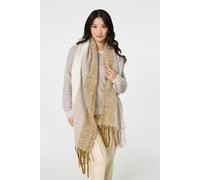 Izabel London Striped Print Fringed Oversized Scarf - Beige - One