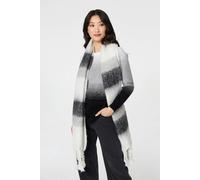 Izabel London Striped Print Oversized Fringed Scarf - Black - One