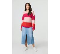 Izabel London Striped Relaxed Knit Pullover - Pink - 12