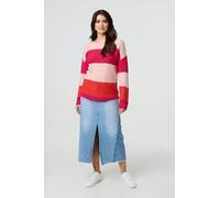 Izabel London Striped Relaxed Knit Pullover - Pink - 8
