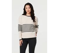 Izabel London Striped Relaxed Long Sleeve Jumper for Women UK with a Round Neck and Drop Shoulders. Cream