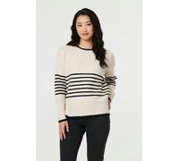 Izabel London Women's Striped Relaxed Long Sleeve Jumper in White | Size: Medium/Large Izabel London White M/L