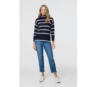 Izabel London Striped Roll Neck Relaxed Jumper - Navy - 14