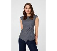 Izabel London Striped Ruched Cap Sleeve Asymmetric Top - 12 - Navy