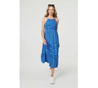 Izabel London Striped Ruched Texture Tiered Midi Dress - Blue - M/L