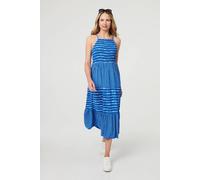 Striped Ruched Texture Tiered Midi Dress Izabel London Blue S/M