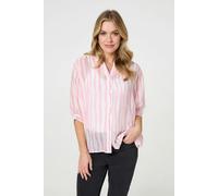Izabel London Striped Sheer 3/4 Sleeve Relaxed Shirt - Pink - Pink - 18