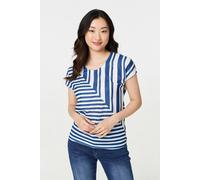 Izabel London Striped Short Sleeve Relaxed T-Shirt - Blue - 16