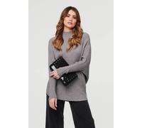 Izabel London Striped Texture Batwing Sleeve Jumper In Grey Grey