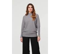Izabel London Striped Texture High Neck Relaxed Jumper In Grey Grey