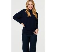 Izabel London Striped Texture High Neck Relaxed Jumper - M/L - Navy
