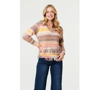 Izabel London Women's Striped Texture Tassel Hem Crop Jumper | Size: Medium/Large Izabel London Multicolor M/L