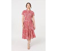 Striped Tie Waist Midi Shirt Dress Izabel London Red 10