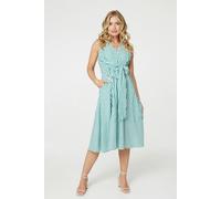 Izabel London Women's Striped Tie Waist Tiered Midi Dress in Green | Size: 12
