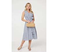 Izabel London Striped Tie Waist Tiered Midi Dress In Blue Blue 12