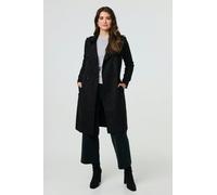 Izabel London Suede Tie Waist Button Front Trench Coat - Black - 8