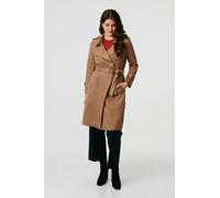 Izabel London Suede Tie Waist Button Front Trench Coat In Brown Brown 10