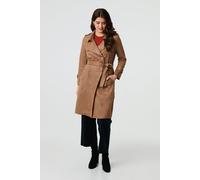 Izabel London Women's Suede Tie Waist Button Front Trench Coat in Brown | Size: 12 Izabel London Brown 12