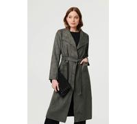 Izabel London Suedette Tie Waist Longline Trench Coat - Olive - 12