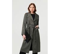 Izabel London Suedette Tie Waist Longline Trench Coat - Olive - 16