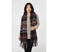 Izabel London Women's Tartan Print Oversized Fringed Scarf in Grey Izabel London Grey One Size