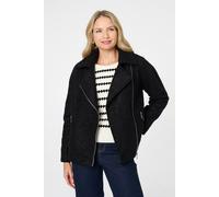Izabel London Women's Textured Asymmetric Biker Jacket in Black | Size: 10