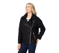 Izabel London Women's Textured Asymmetric Biker Jacket in Black | Size: 12 Izabel London Black 12