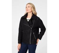 Izabel London Women's Textured Asymmetric Biker Jacket in Black | Size: 14 Izabel London Black 14