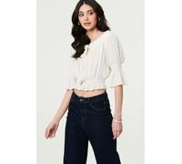 Textured Bardot Ruched Crop Top Izabel London White 12