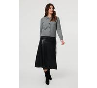 Izabel London Textured Button Front Collared Cardigan In Grey Grey