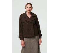 Izabel London Textured Button Front Short Trench Coat In Brown Brown 12