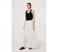 Izabel London Textured High Waist Tiered Maxi Skirt In White White 16