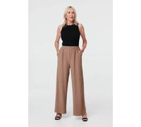 Izabel London Textured High Waist Wide Crop Trousers In Beige Beige