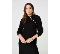 Izabel London Women's Textured Knit Button Detail Jumper in Black | Size: 12 Izabel London Black 12