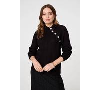 Izabel London Textured Knit Button Detail Jumper In Black Black