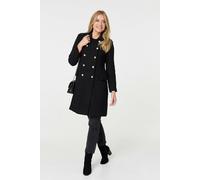 Izabel London Textured Knit Button Front Trench Coat - Black - 12