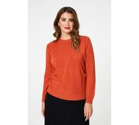 Izabel London Textured Long Sleeve Slim Knit Jumper for Women UK with a Round Neck and a Hip Length Hem. Orange
