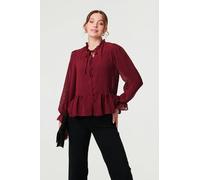 Izabel London Textured Semi Sheer Frilled Blouse - 14 - Burgundy
