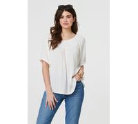 Izabel London Textured Semi Sheer Shirred Bardot Top - White - 10