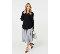 Izabel London Women's Textured V-Neck Relaxed Curve Hem Jumper in Black | Size: 10 Izabel London Black 10