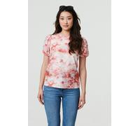 Izabel London Tie Dye Cut Out Texture Short Sleeve Top - Orange - 18