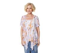 Izabel London Tie Dye Hanky Hem Tunic Top For Women UK with a square neck, short sleeves and a longline fit. Orange