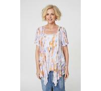 Izabel London Tie Dye Hanky Hem Tunic Top For Women UK with a square neck, short sleeves and a longline fit. Orange